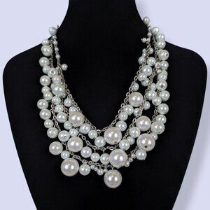 (2/$20) 3-Strand Faux Pearl Bauble Statement Necklace